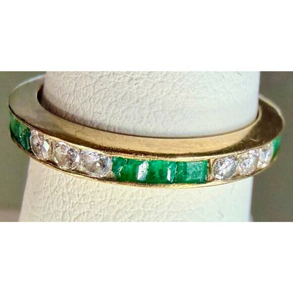 Bailey Banks Biddle 2CT TOTAL Emerald/Diamond 14KT Yellow Gold Eternity Ring 5 - Picture 11 of 12